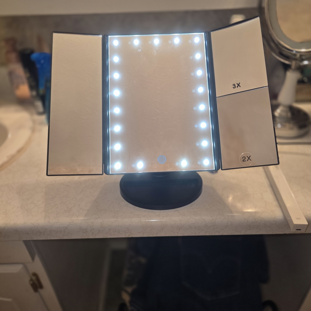 Lighted Tri-Fold Vanity Mirror - Black with LED Lights